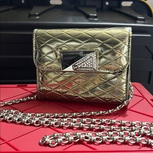 Mary Norton gold color with silver color strap Jeweled black and rhinestone